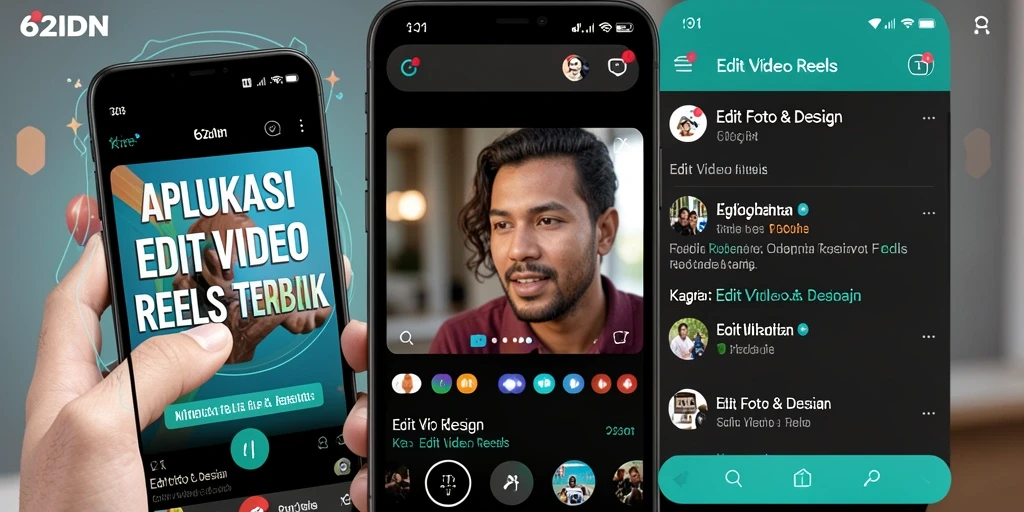 Screenshot aplikasi 62IDN yang menunjukkan antarmuka pengeditan video reels.
