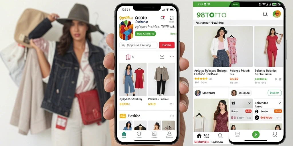 Tampilan antarmuka aplikasi 98TOTO dengan berbagai produk fashion.