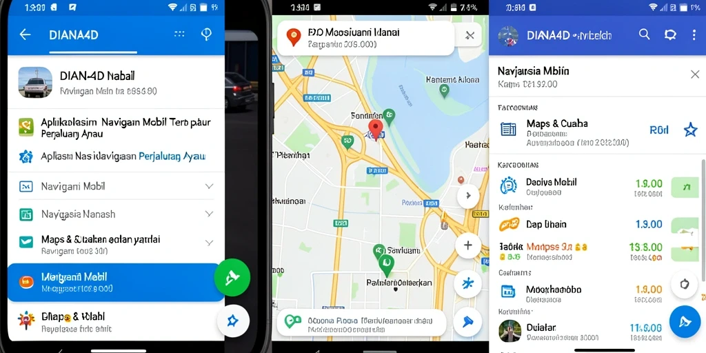 Tampilan antarmuka aplikasi DIANA4D untuk navigasi mobil yang efisien.