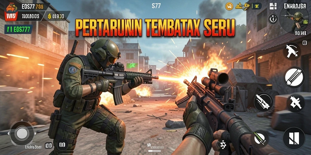 Tampilan antarmuka game Tembak Senjata yang dinamis dan menarik.
