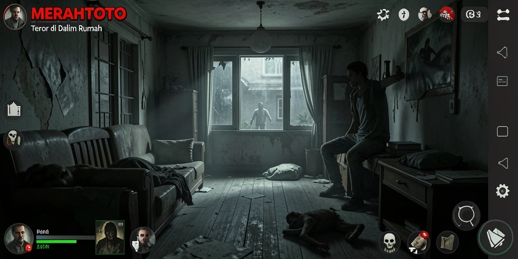 Screenshot antarmuka menegangkan dari permainan Horor Rumah.
