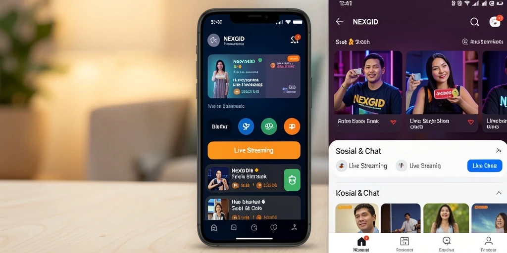 Tampilan antarmuka aplikasi NEXGID untuk Live Streaming yang interaktif.