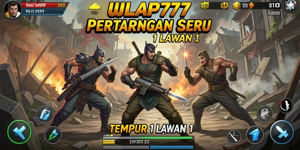 Antarmuka permainan SULAP777 dengan karakter tempur yang menakjubkan.